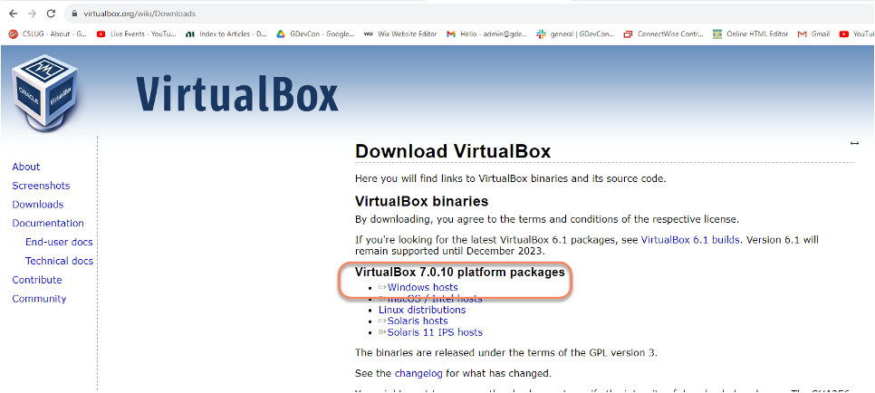 virtualbox website