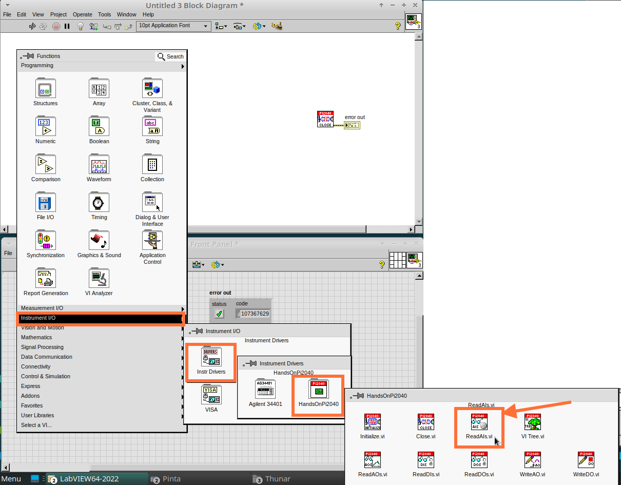 cm 078.00 RightClick FunctionsPalette InstrumentIO InstrDrivers HandsOnPi2040 Initialize