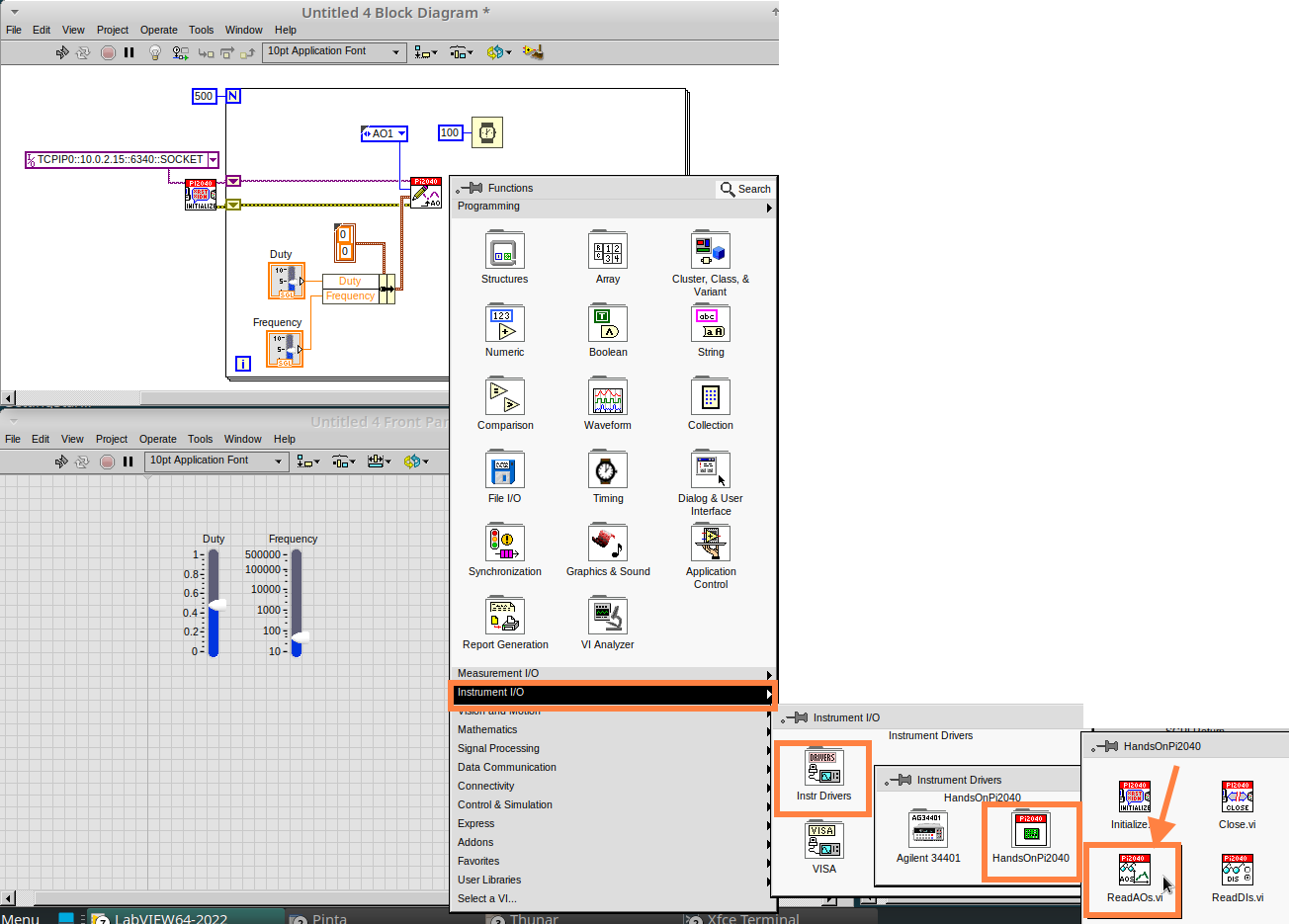 cm 105.00 RightClick FunctionsPalette InstrumentIO InstrDrivers HandsOnPi2040 ReadAO
